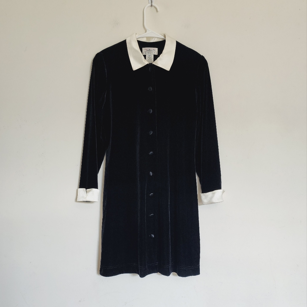 Vintage Talbots Black Velvet Cuffs & Collar Long-Sleeve Dress, Wednesday Adam's